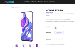 Il sito online di HONOR 9X Pro
