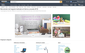 Il sito online di Amazon ritorno a scuola